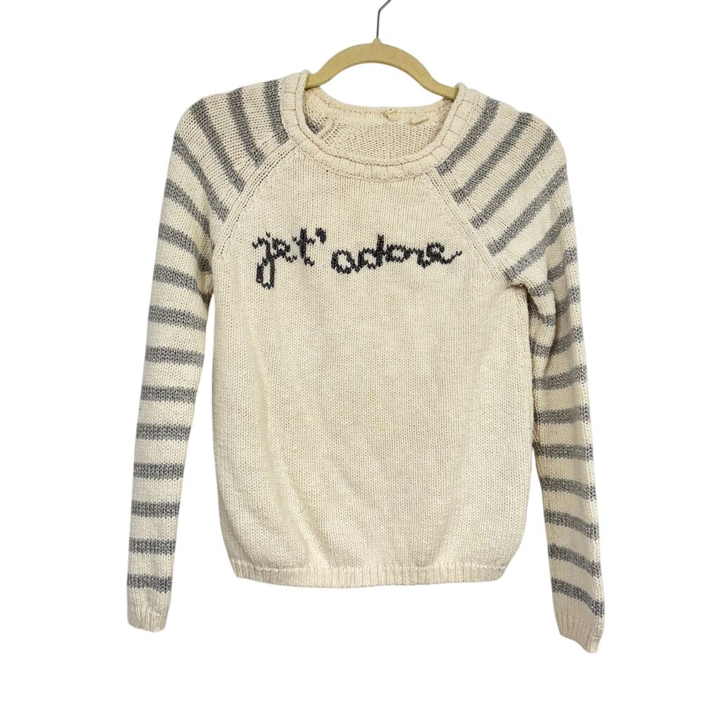 Moth Anthropologie Cream Silver Striped Jet Adore Sweater Womens XS French